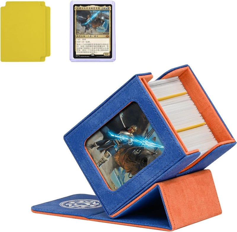 Infinity Guard Card Deck Box for MTG with Commander Display for 100+ Double Sleeved Cards, Magnetic Card Storage Box Fits for TCG Sports Trading Cards (Blue&Orange) - Image 1